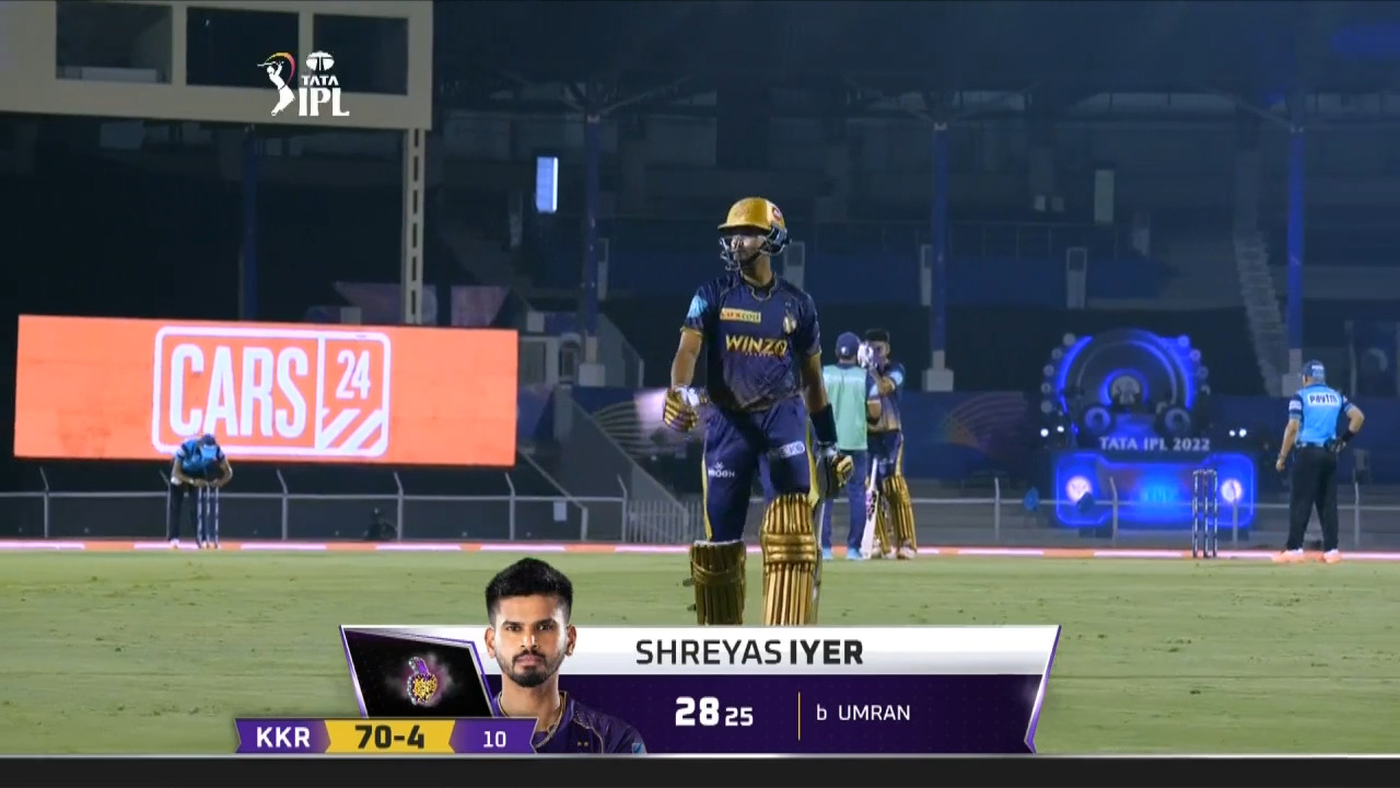 M25: SRH vs KKR – Shreyas Iyer Wicket