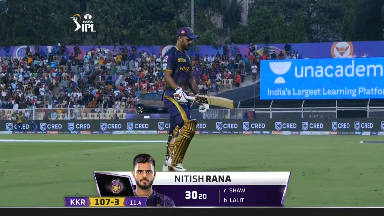 M19: KKR vs DC – Nitish Rana Wicket