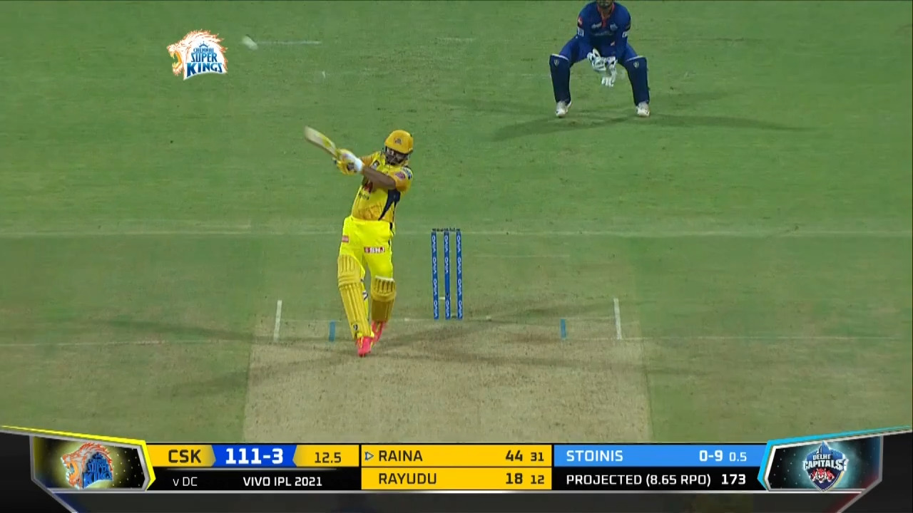 M02: CSK vs DC – Suresh Raina Six background