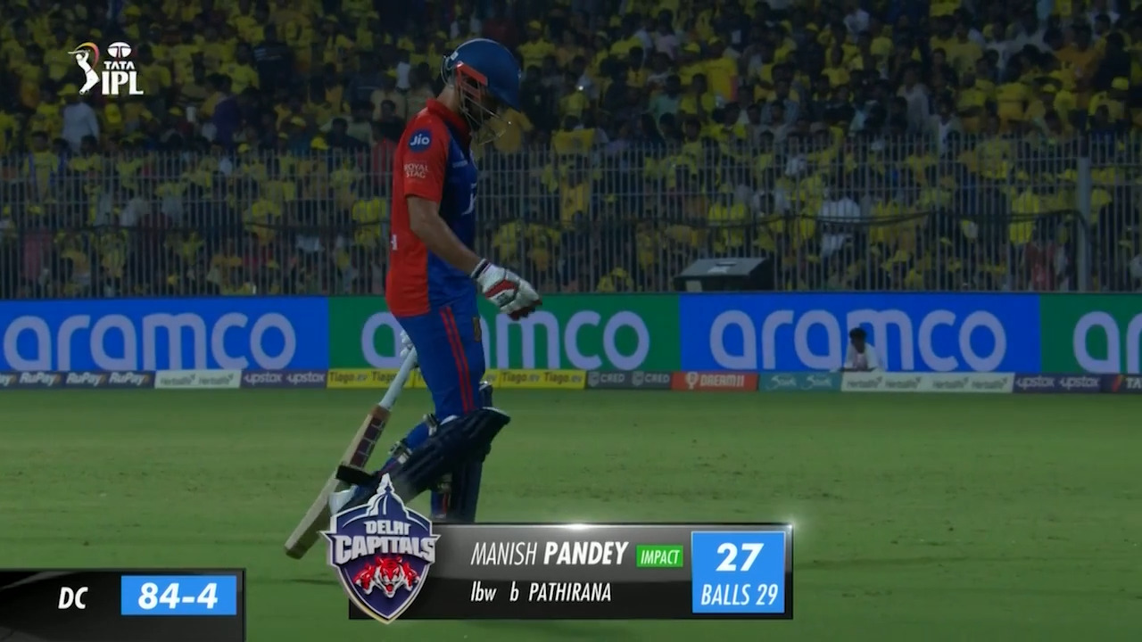 M55: CSK vs DC – Manish Pandey Wicket