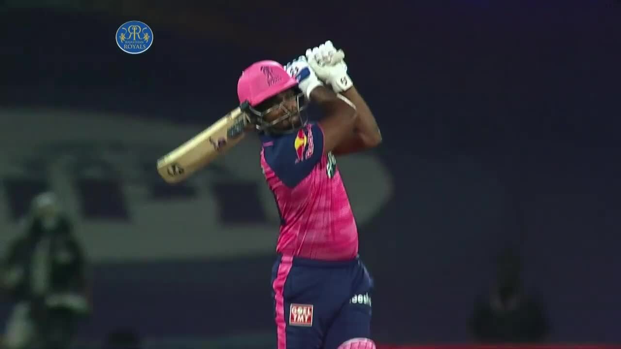 M44: RR vs MI – Sanju Samson Six background