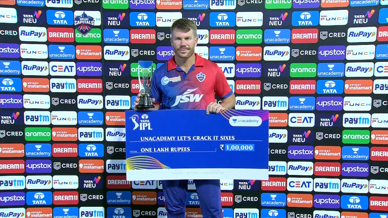 M27: DC vs RCB – Unacademy Let's Crack It Sixes of the Match – David Warner