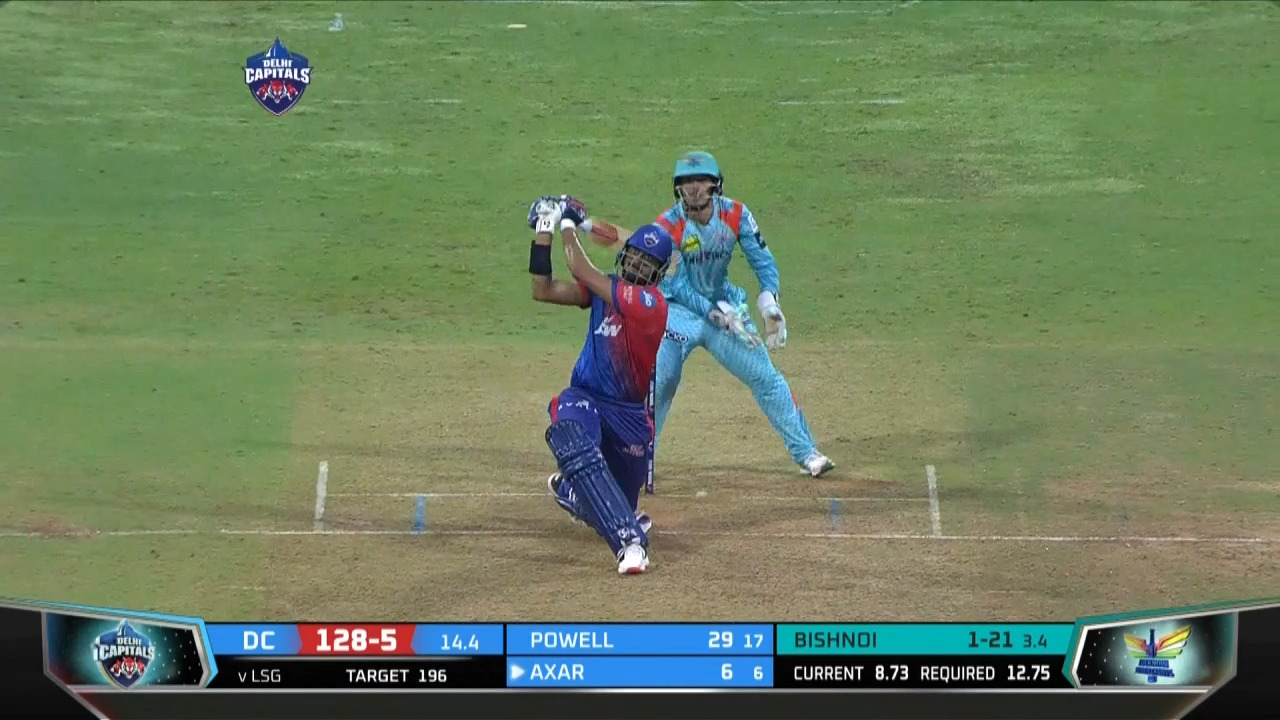M45: DC vs LSG – Axar Patel Six background