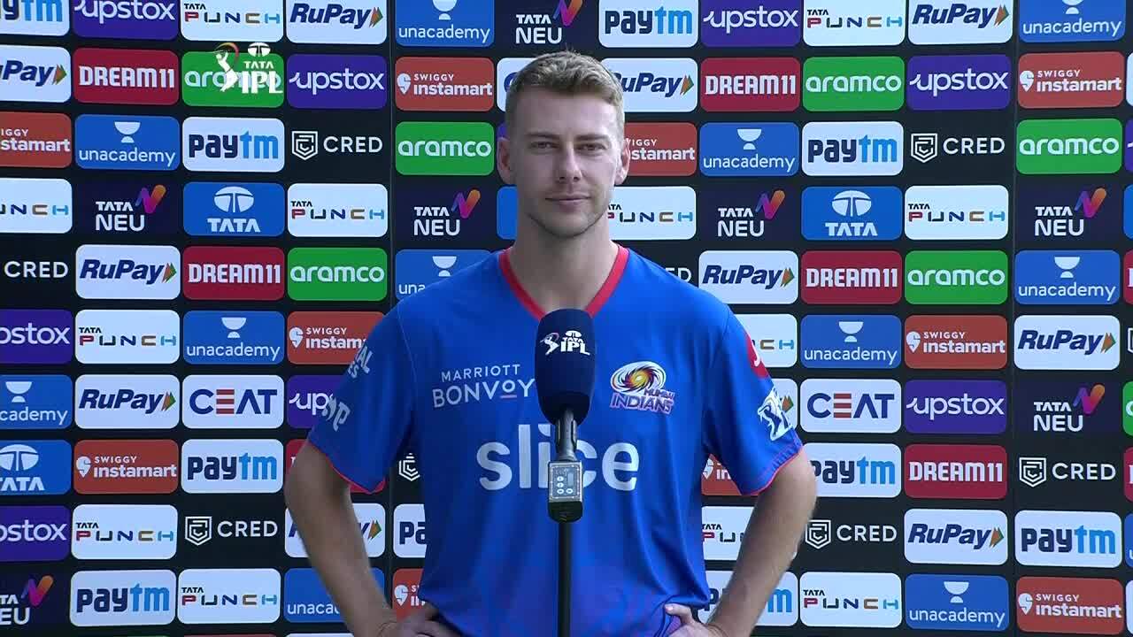 M59: CSK vs MI – Riley Meredith Interview background
