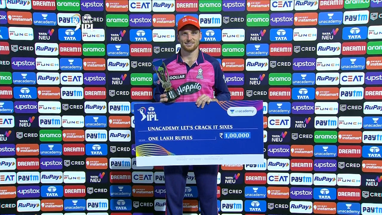 M34: DC vs RR – Unacademy Let's Crack It Sixes of the Match – Jos Buttler background