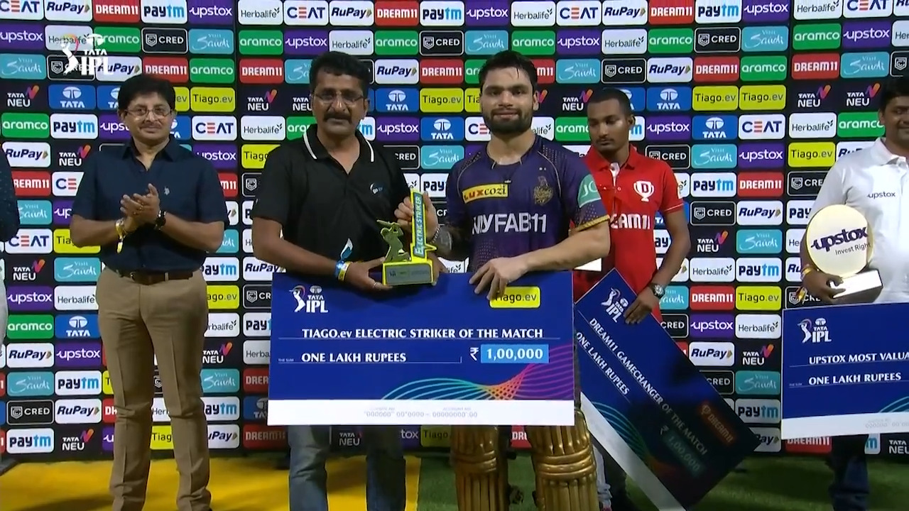 M68: KKR vs LSG – TIAGO.ev Electric Striker of the Match – Rinku Singh