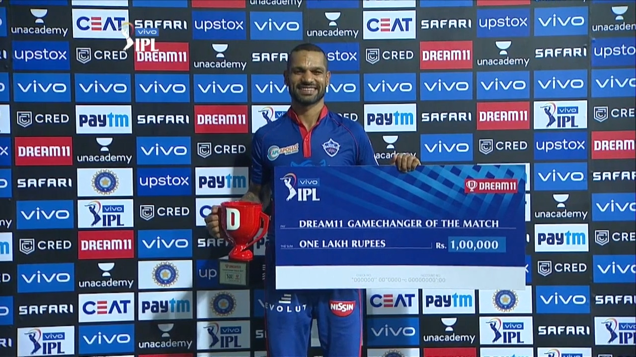 M02: CSK vs DC – Dream11 GameChanger of the Match – Shikhar Dhawan background