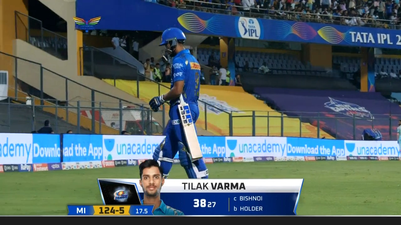 M37: LSG vs MI – Tilak Varma Wicket background
