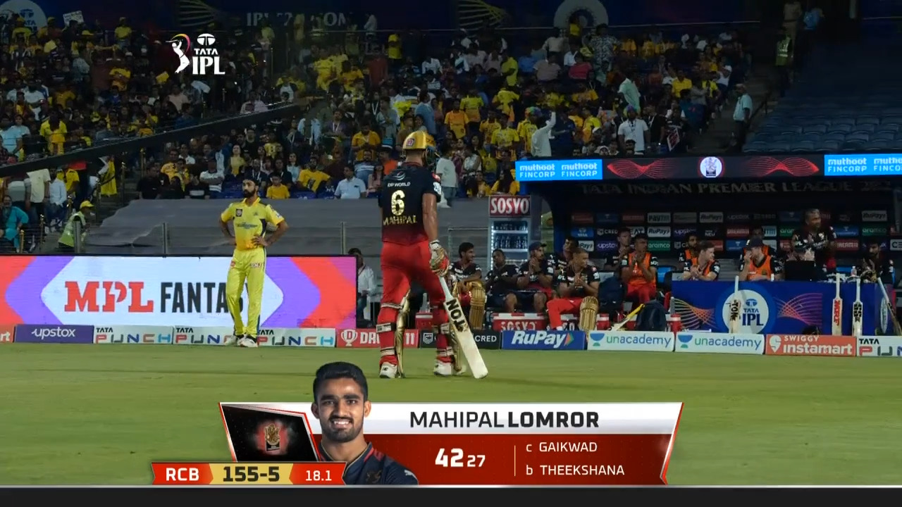 M49: RCB vs CSK – Mahipal Lomror Wicket background