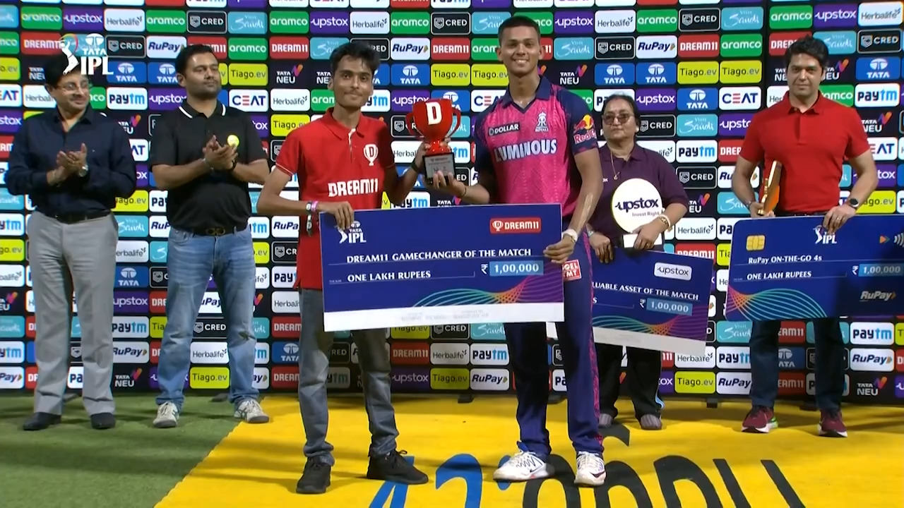 M56: KKR vs RR – Dream11 GameChanger of the Match – Yashasvi Jaiswal background