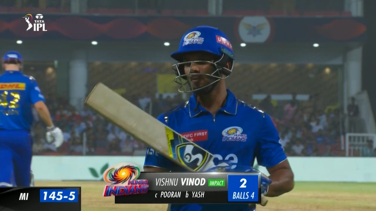M63: LSG vs MI – Vishnu Vinod Wicket