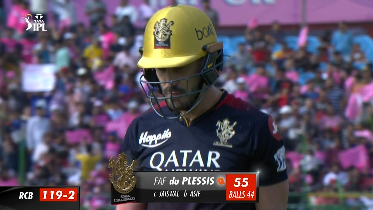 M60: RR vs RCB – Faf Du Plessis Wicket