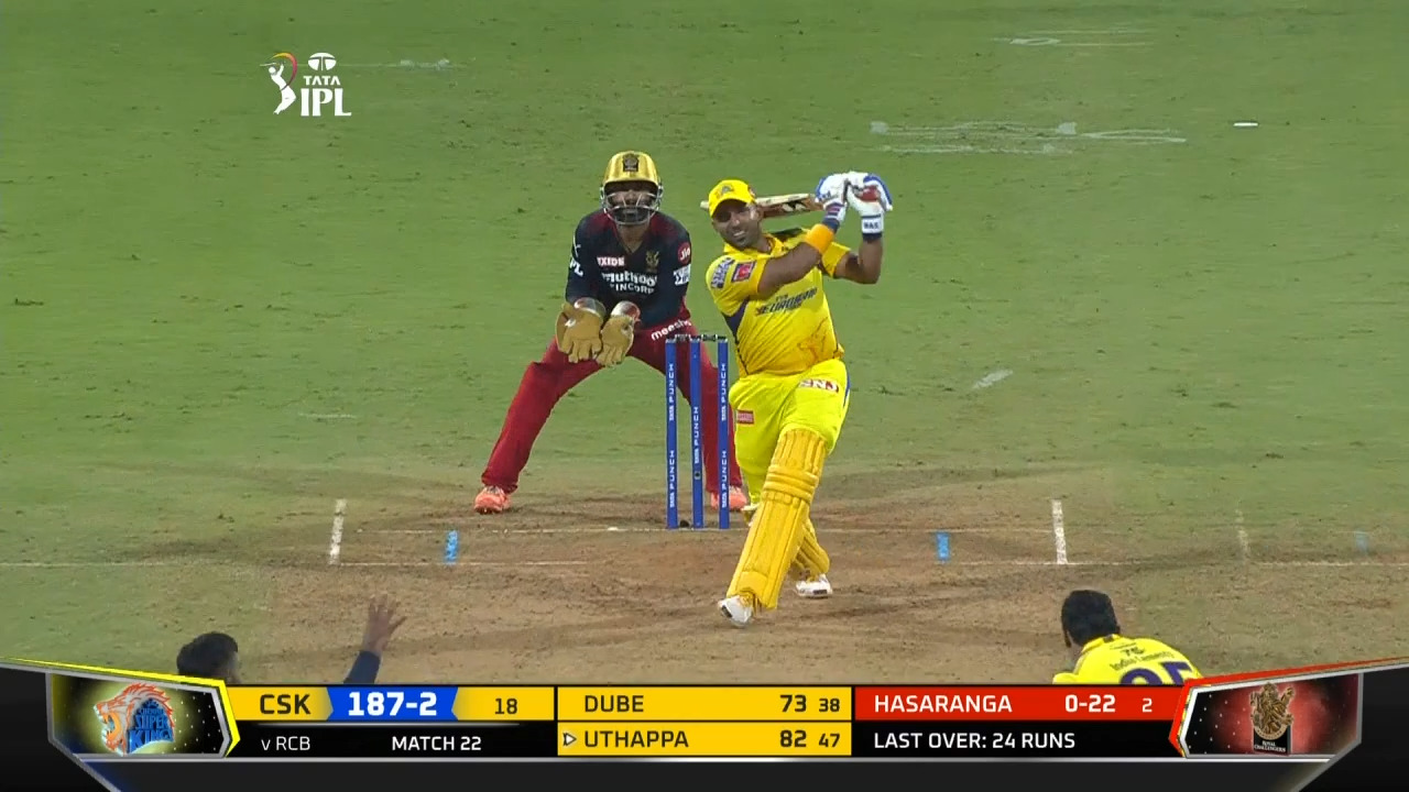 M22: CSK vs RCB – Robin Uthappa Six background