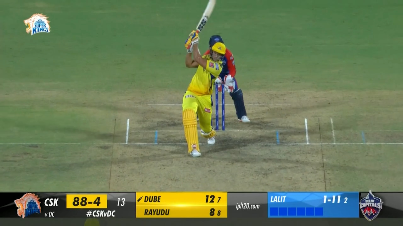 M55: CSK vs DC – Shivam Dube Six background