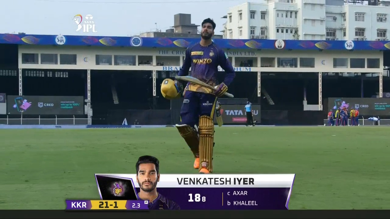 M19: KKR vs DC – Venkatesh Iyer Wicket