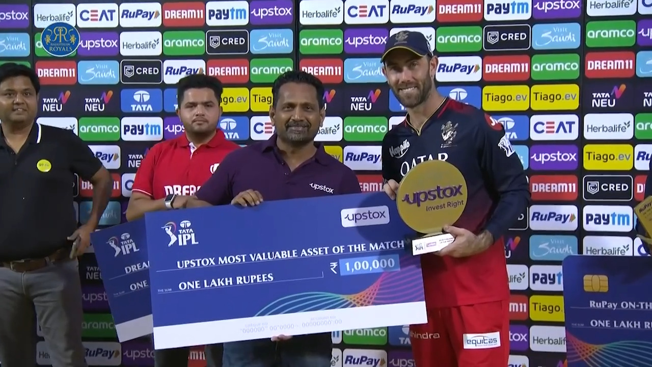 M60: RR vs RCB – Upstox most Valuable Asset of the Match – Glenn Maxwell