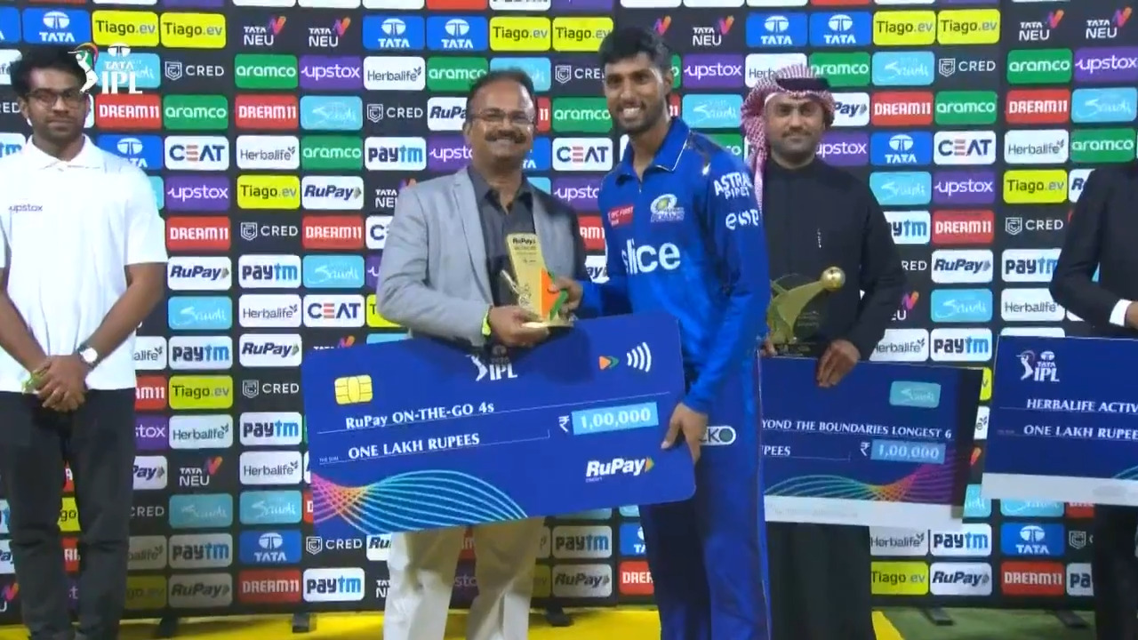 M05: RCB vs MI – RuPay On-The-Go 4s of the Match – Tilak Varma backdrop