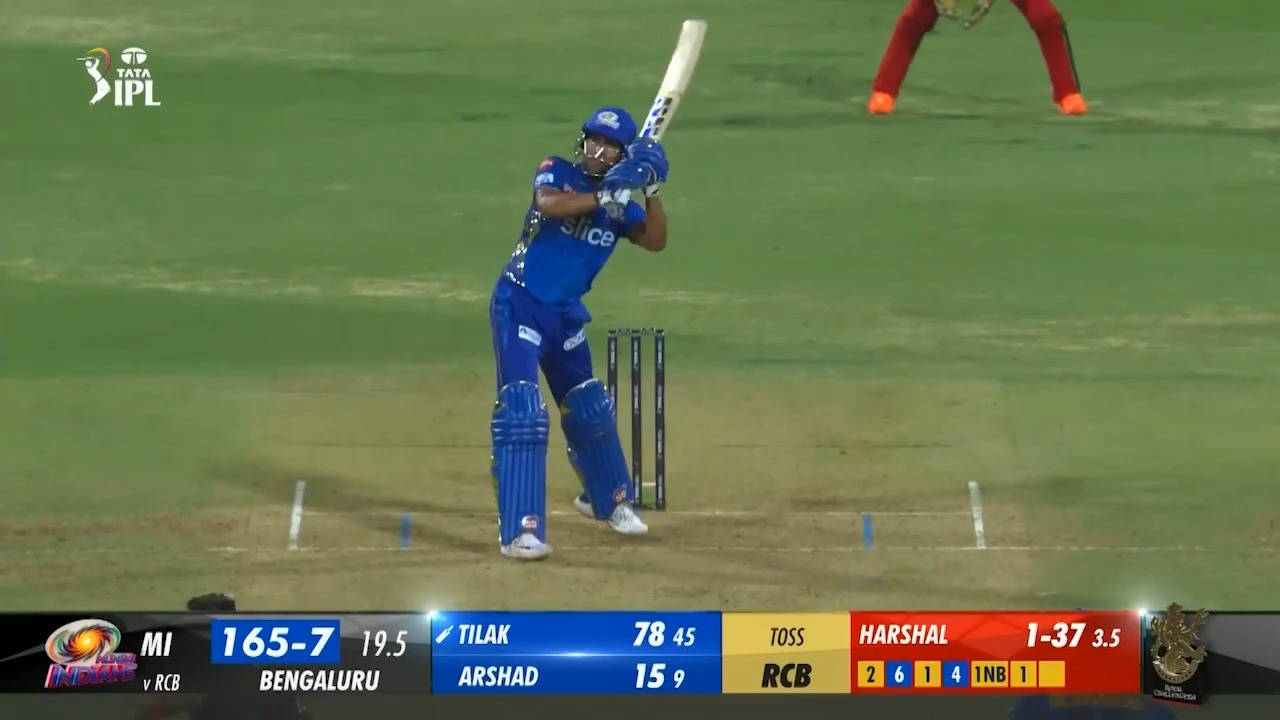 M05: RCB vs MI – Tilak Varma Six background