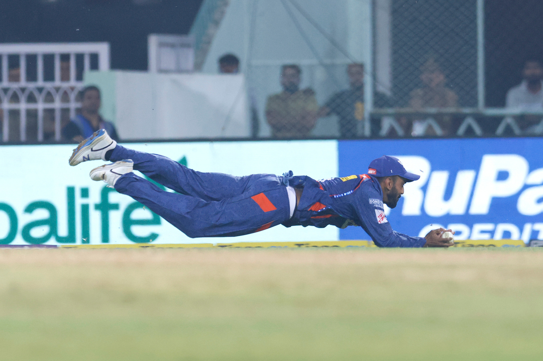 Splendid flying grab: KL Rahul pulls off a stunning diving catch