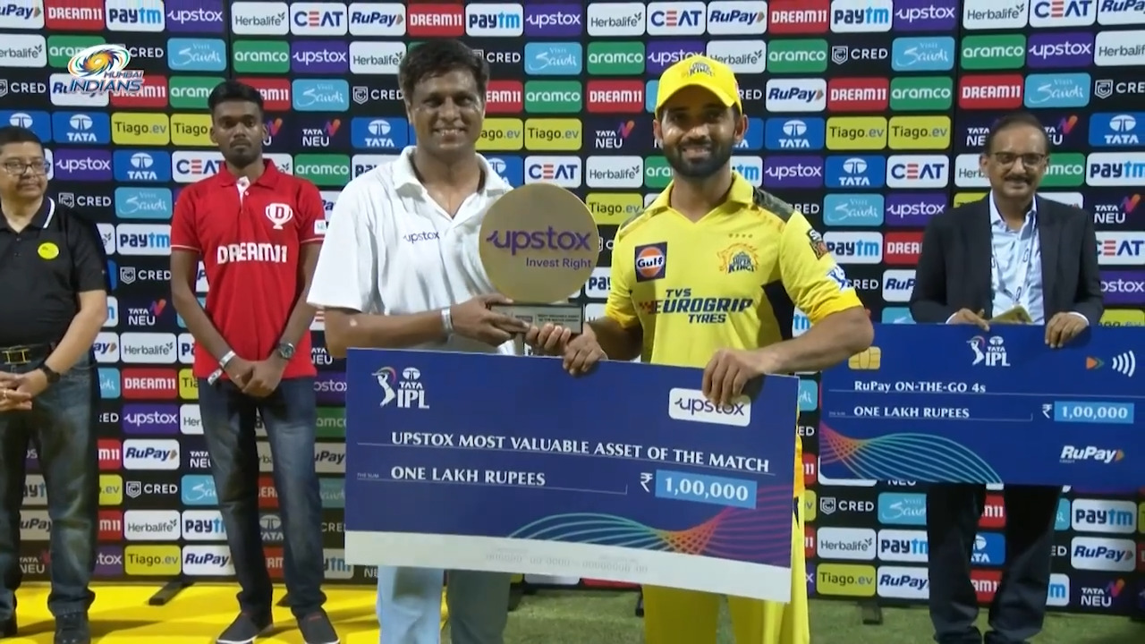 M12: MI vs CSK – Upstox most Valuable Asset of the Match – Ajinkya Rahane background