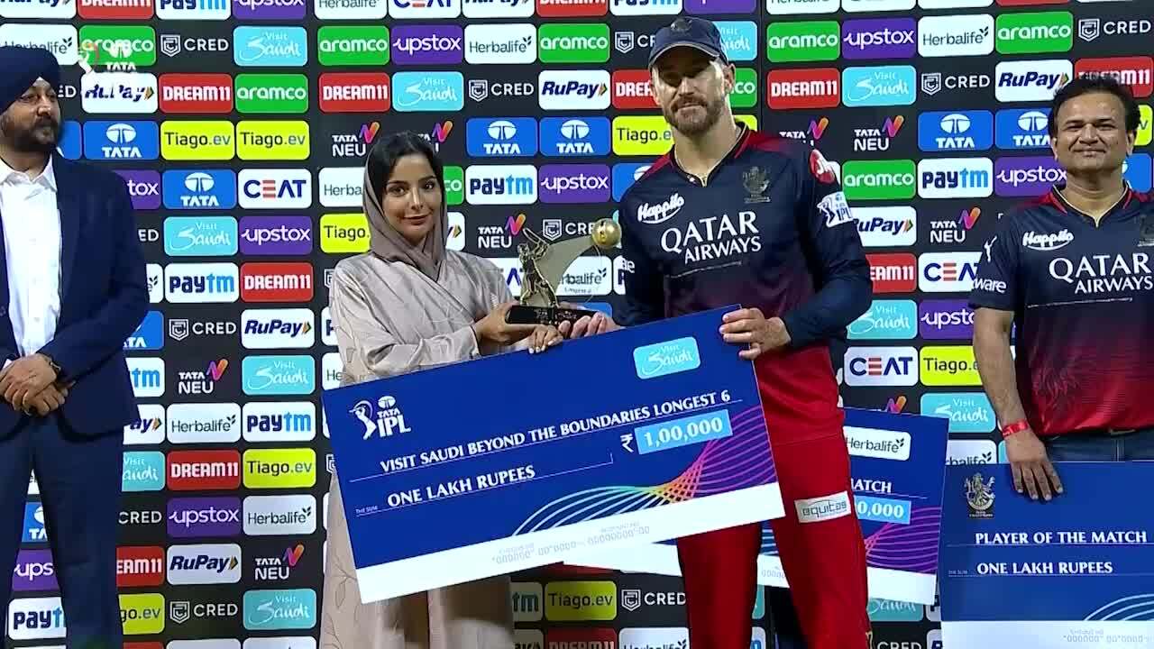 M15: RCB vs LSG – Visit Saudi Beyond the Boundaries Longest 6 of the Match – Faf Du Plessis background