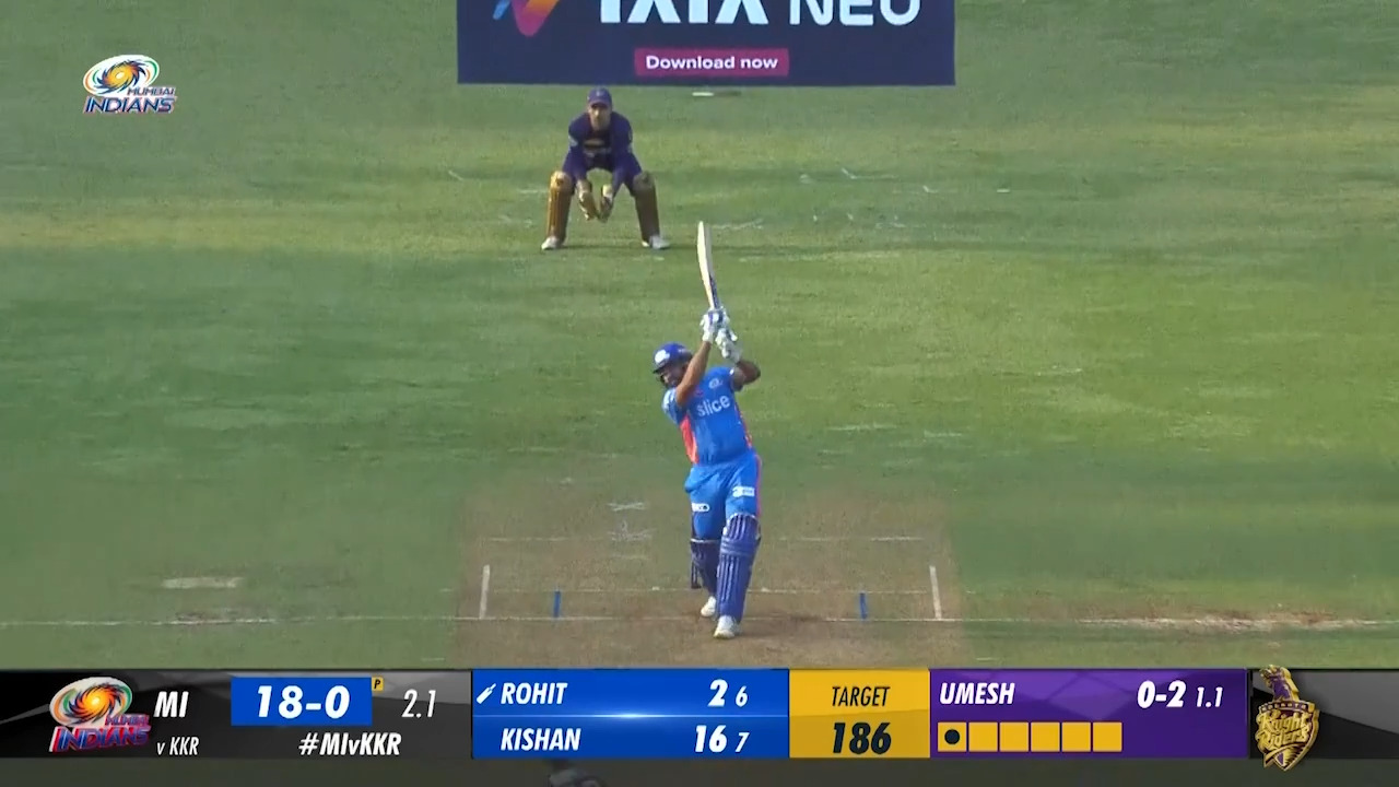 M22: MI vs KKR – Rohit Sharma Six
