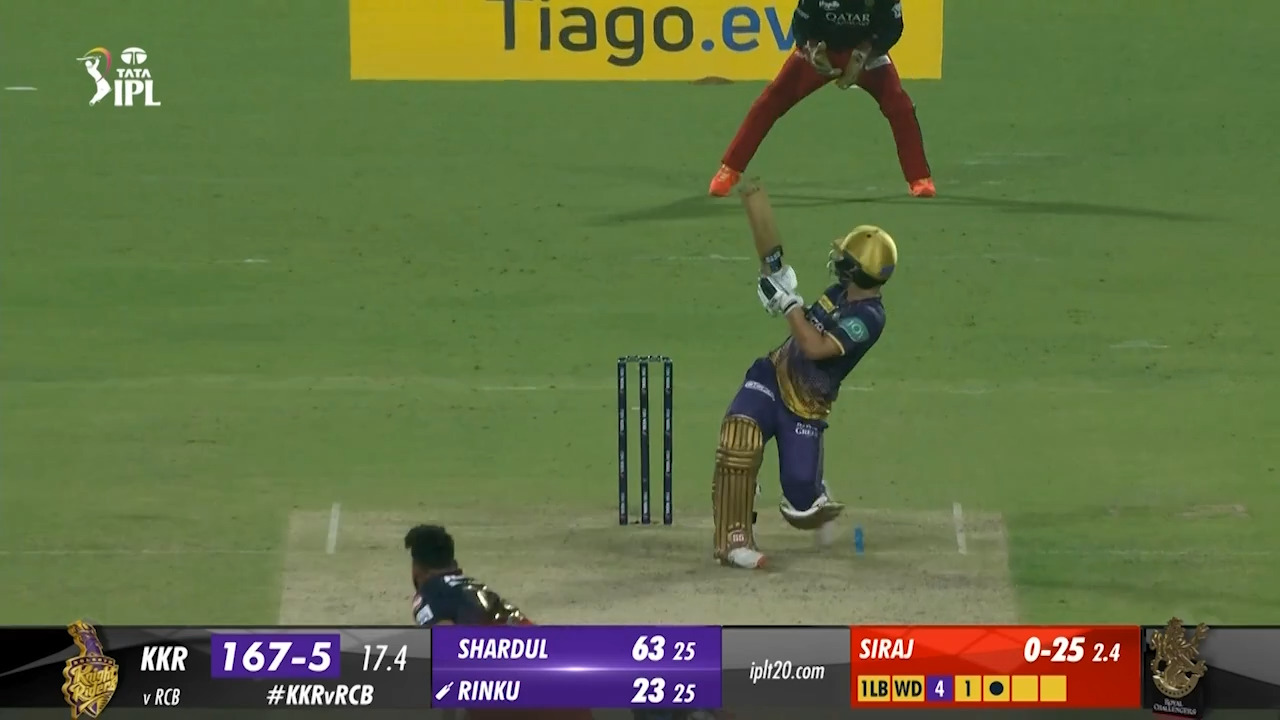 M09: KKR vs RCB – Rinku Singh Six background