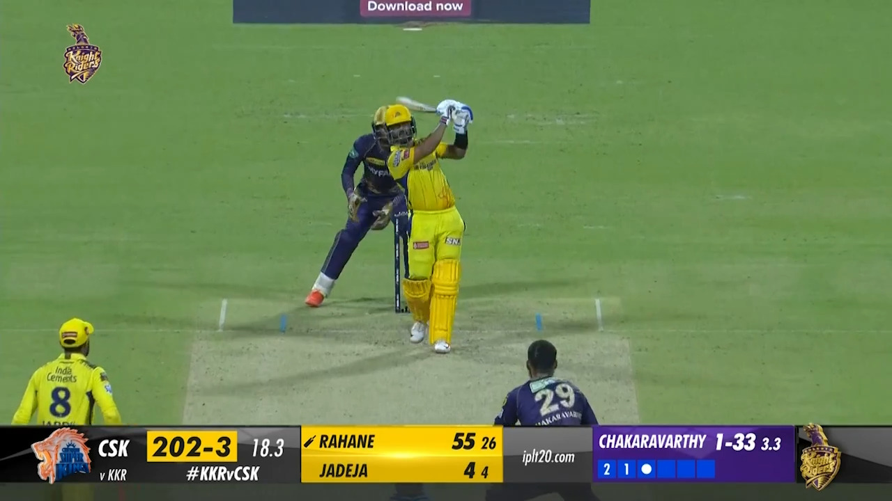 M33: KKR vs CSK – Ajinkya Rahane Six