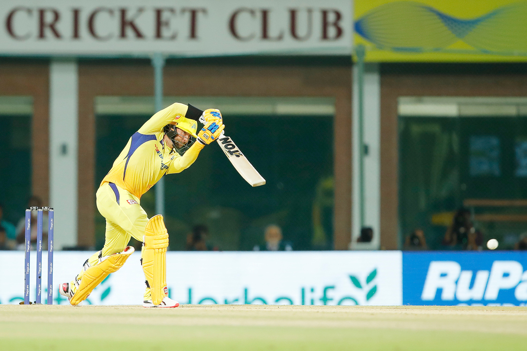 4 X 2: Devon Conway hits a couple of crunching drives off Avesh Khan