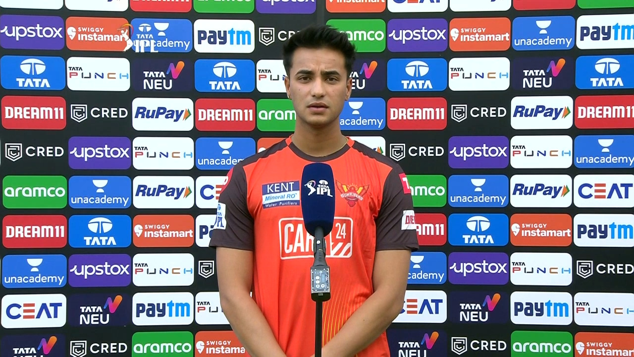 M12: SRH vs LSG – Abhishek Sharma Interview background