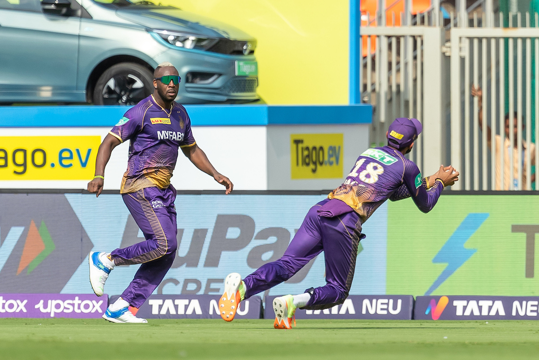 Brilliant grab: N Jagadeesan takes a superb catch to send back Saha background