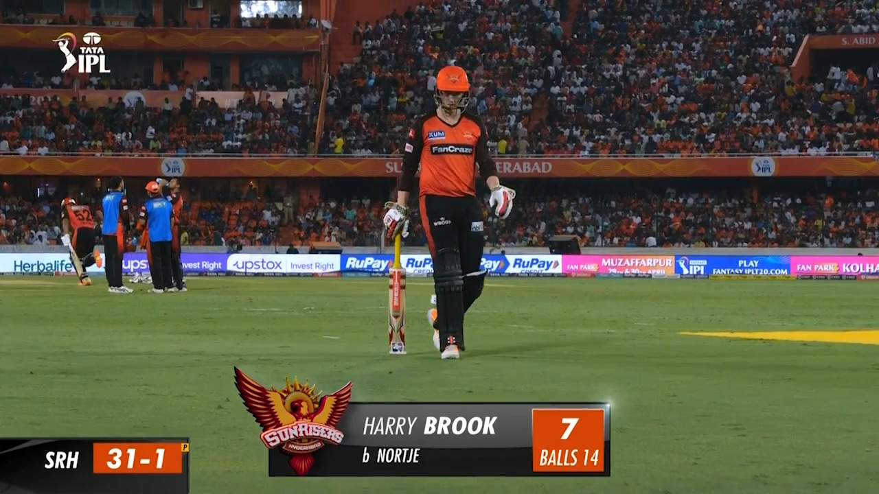 M34: SRH vs DC – Harry Brook Wicket