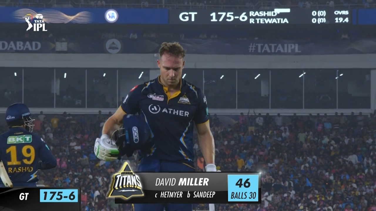 M23: GT vs RR – David Miller Wicket