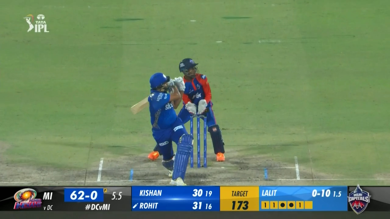 M16: DC vs MI – Rohit Sharma Six