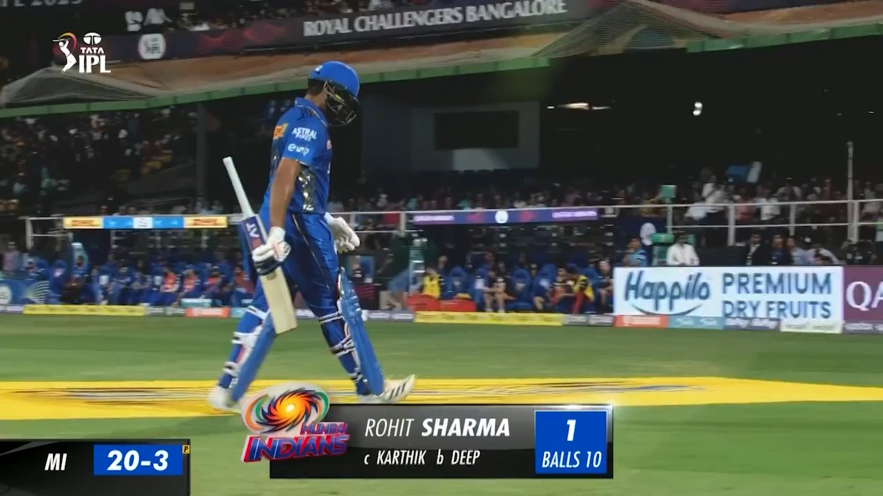 M05: RCB vs MI – Rohit Sharma Wicket
