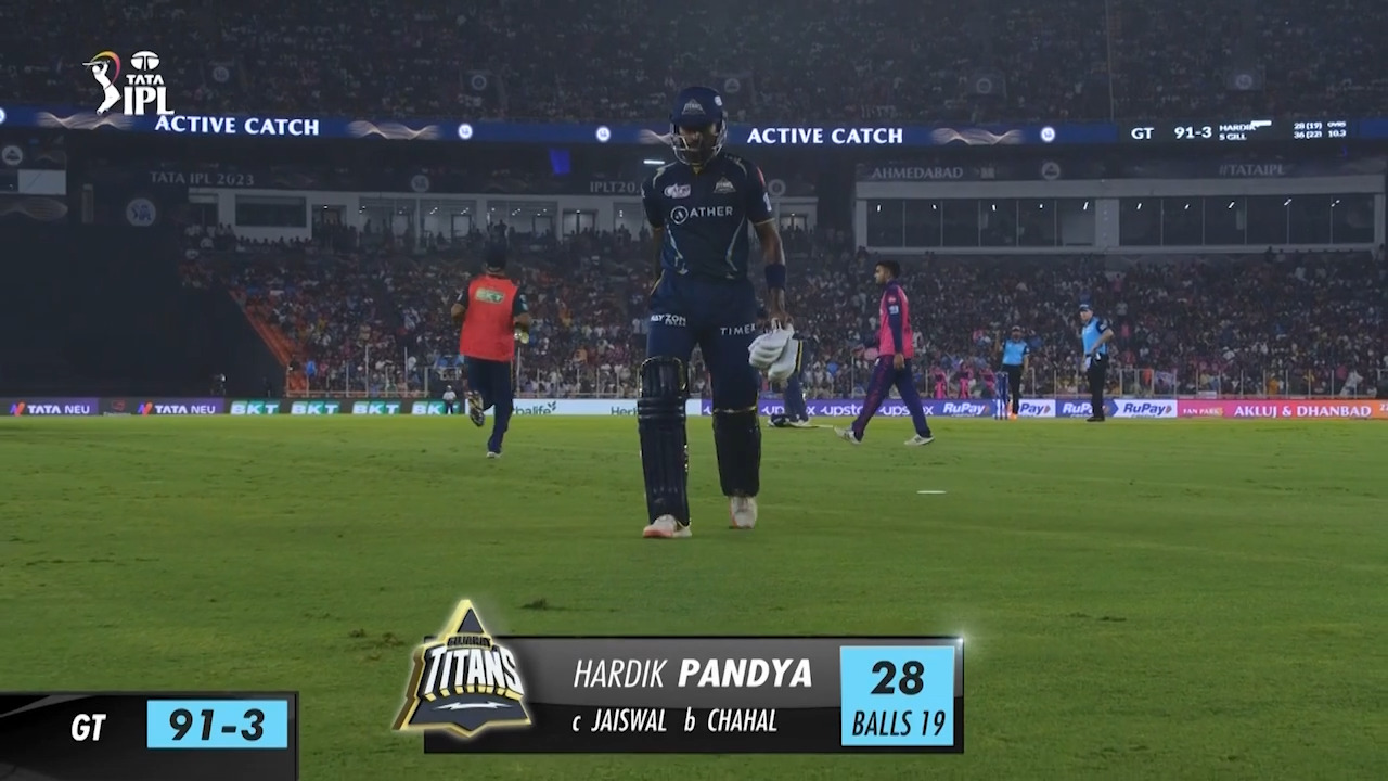 M23: GT vs RR – Hardik Pandya Wicket