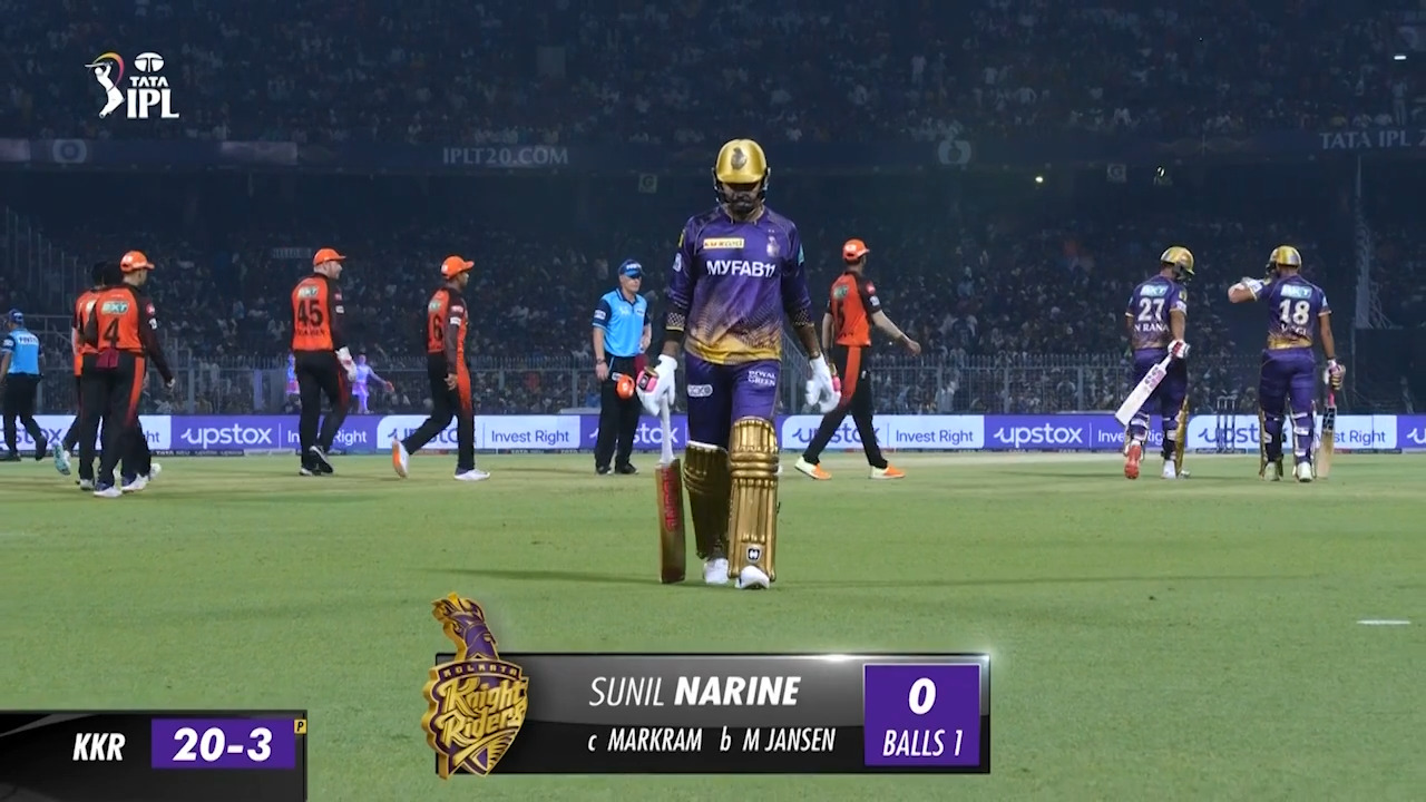 M19: KKR vs SRH – Sunil Narine Wicket