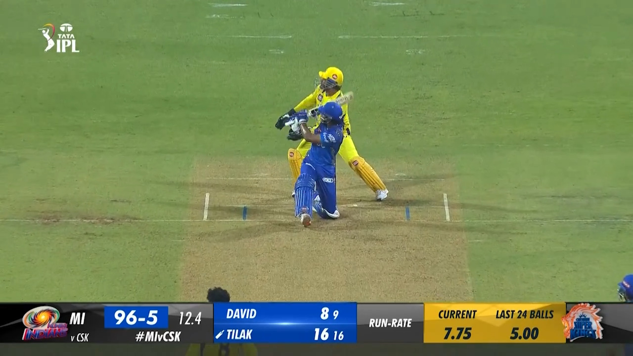 M12: MI vs CSK – Tilak Varma Six background