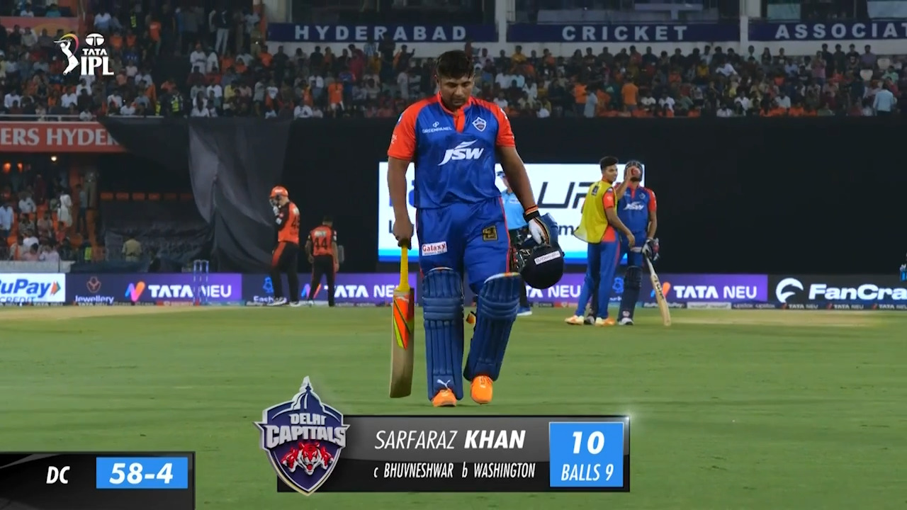 M34: SRH vs DC – Sarfaraz Khan Wicket