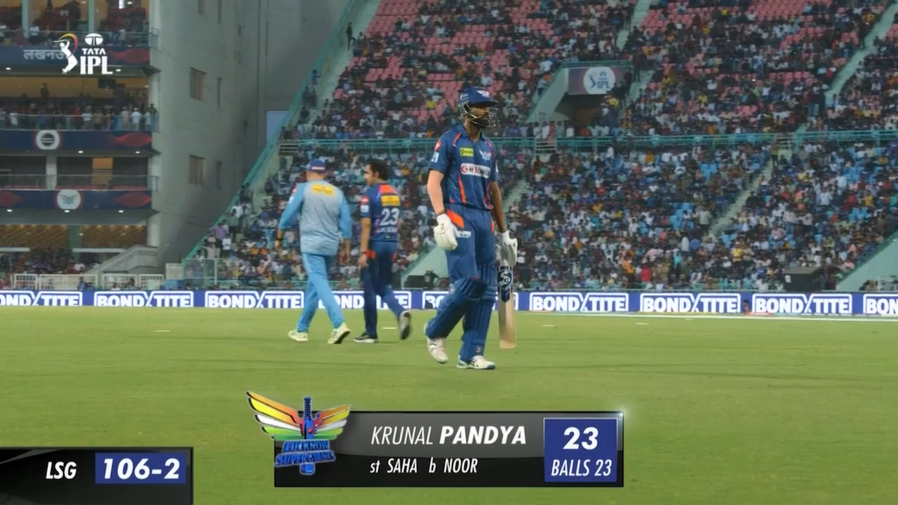 M30: LSG vs GT – Krunal Pandya Wicket background