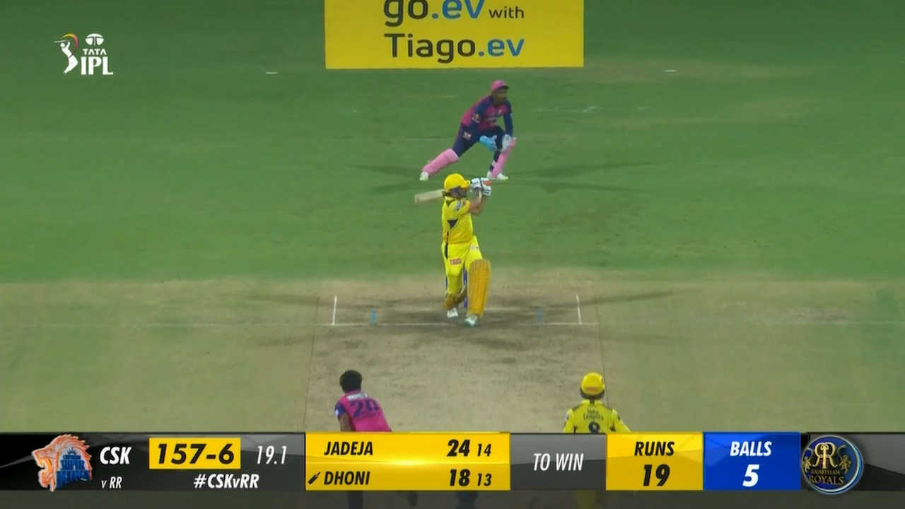 M17: CSK vs RR – MS Dhoni Six background