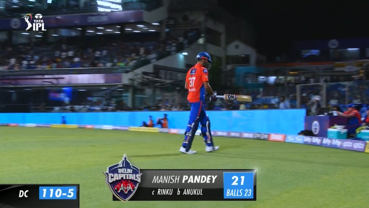 M28: DC vs KKR – Manish Pandey Wicket