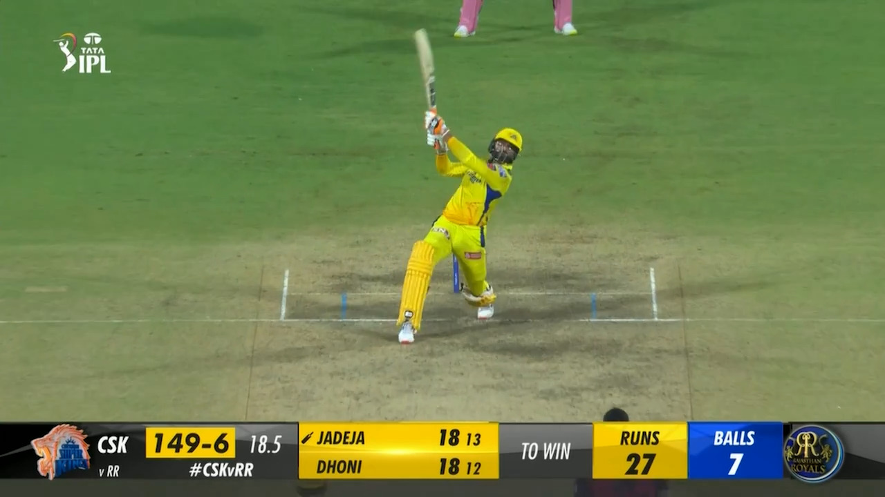 M17: CSK vs RR – Ravindra Jadeja Six background