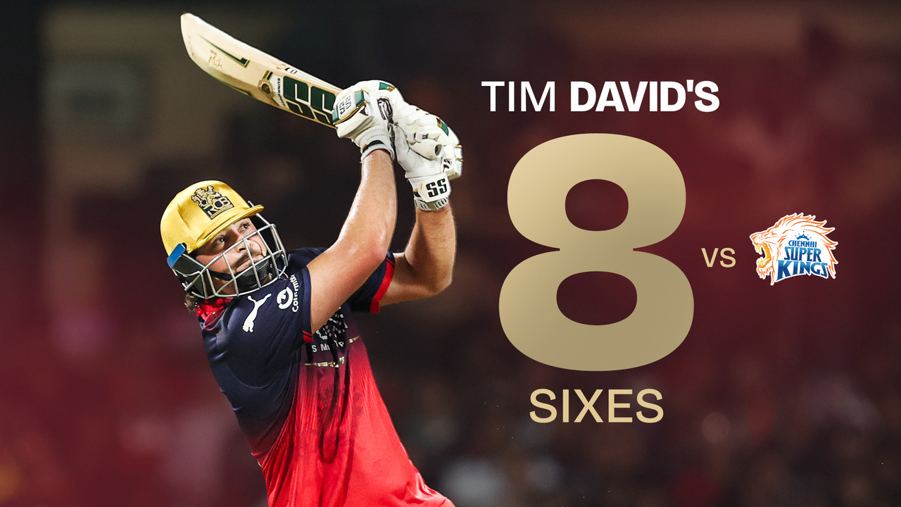 All 8 Sixes Hit by Tim David vs CSK background