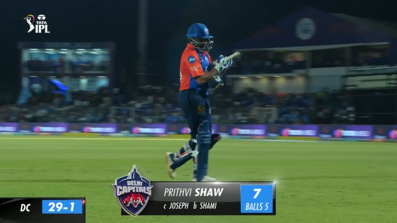 M07: DC vs GT – Prithvi Shaw Wicket
