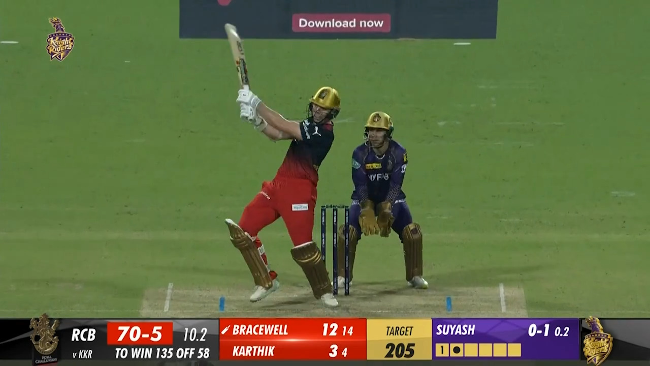 M09: KKR vs RCB – Michael Bracewell Six