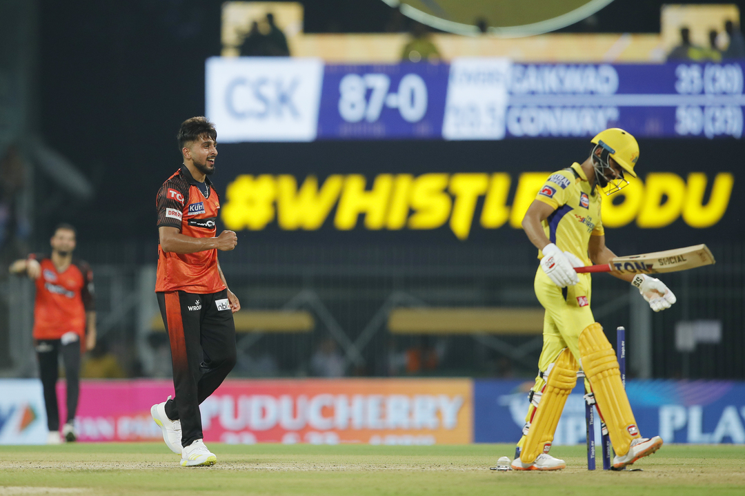 Cheeky dismissal: Gaikwad gets run-out off Umran Malik background