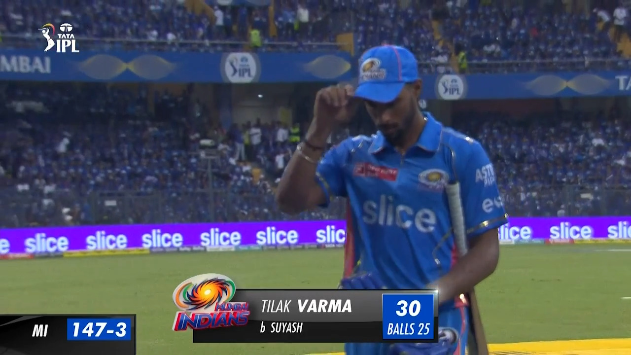 M22: MI vs KKR – Tilak Varma Wicket