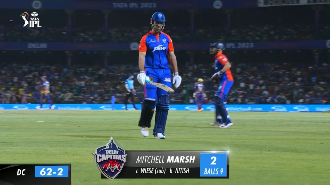 M28: DC vs KKR – Mitchell Marsh Wicket