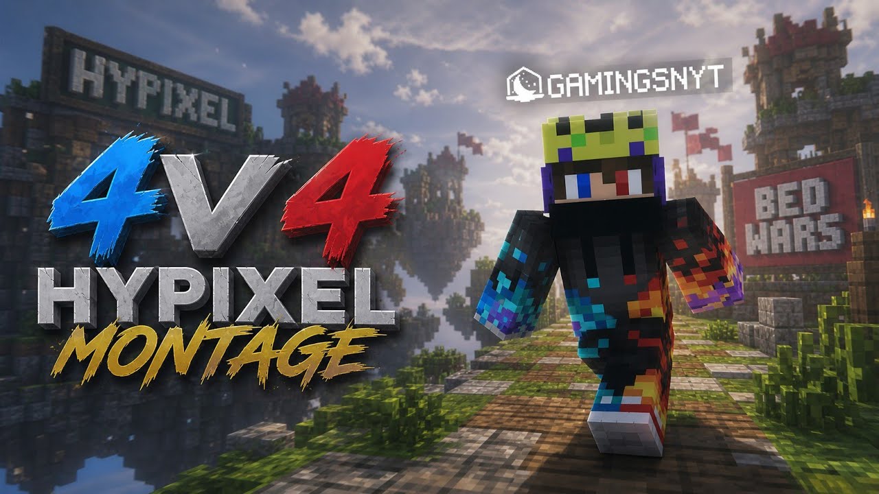 INSANE 4V4 BEDWAR HYPIXEL MONTAGE @minecraft @Hypixel @gamingsnyt background